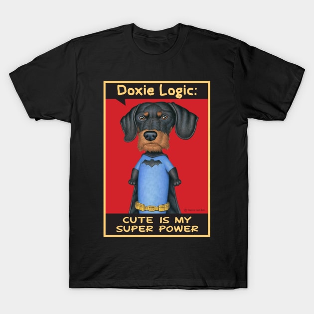 Dachshund in super hero outfit T-Shirt by Danny Gordon Art